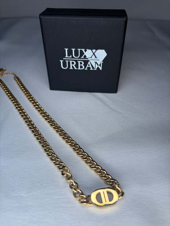 Luxx Urban Double D Monogram Cuban Chain Necklace Gold - Picture 4 of 4